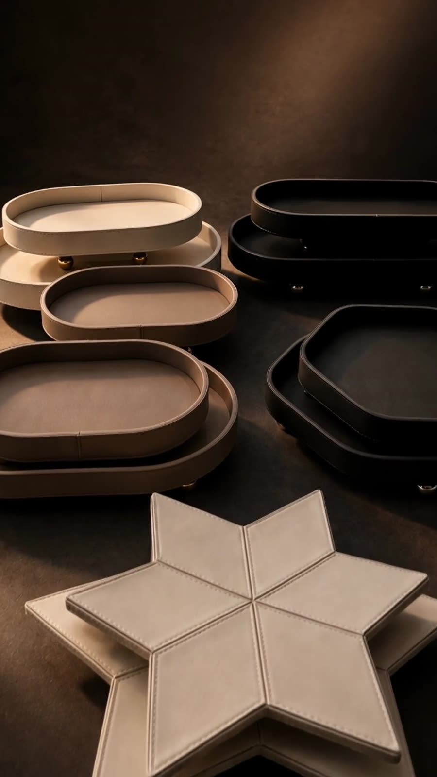 The full collection of trays arranged together, including the star tray